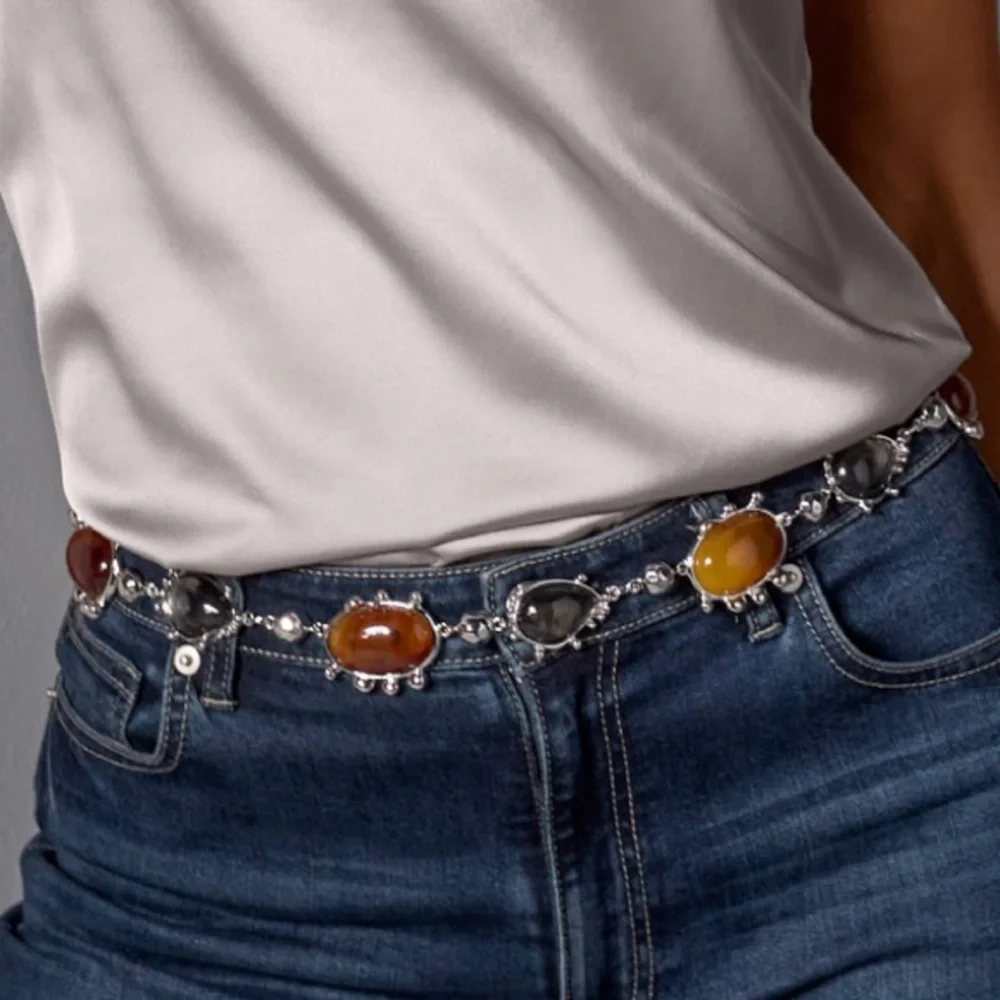 House of Harlow stone chain belt